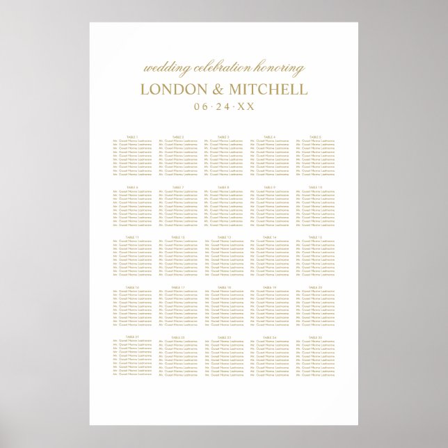 Classic Antique Gold Monogram Wedding Seating Poster (Front)