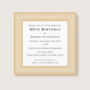 Classic Any Age Birthday Party Gold Greek Key Invitation