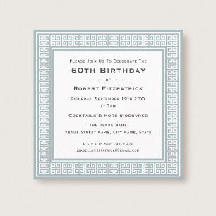 Classic Any Age Birthday Party Grey Greek Key Invitation