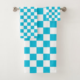 Classic aqua blue chequerboard bath towel set