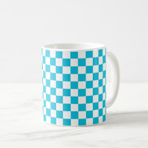 Classic aqua blue chequerboard coffee mug