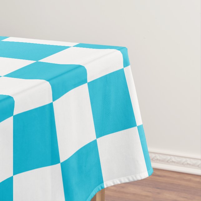 Classic aqua blue chequerboard tablecloth (In Situ)