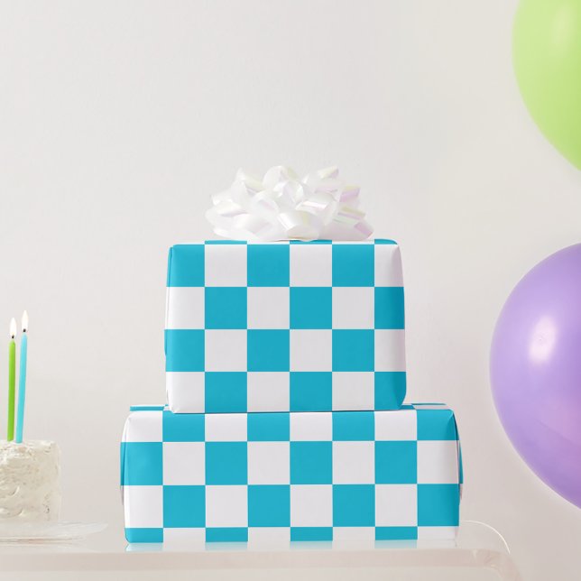Classic aqua blue chequerboard wrapping paper (Creator Uploaded)