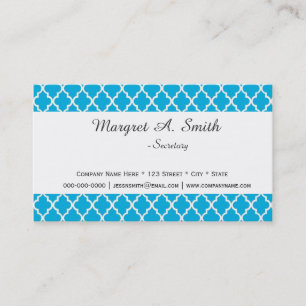 Classic aqua blue quatrefoil professional business card