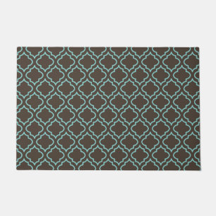 Classic Aqua Brown Doormat Rug