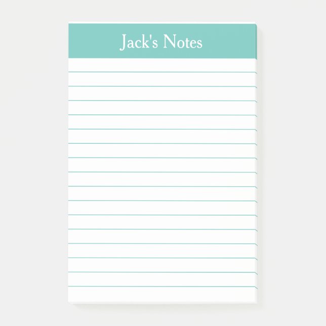 Classic Aqua Lined Personalised Post-it Notes (Front)