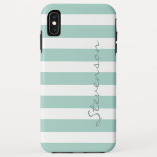 Classic Aqua Mint Stripes Pattern Monogrammed iPhone XS Max Case
