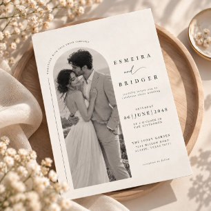 Classic Arch Black and White Photo Wedding Invitation