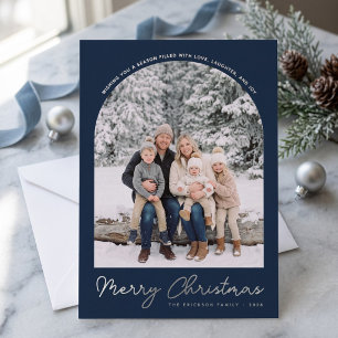 Classic Arch Merry Christmas Photo Card Navy Blue