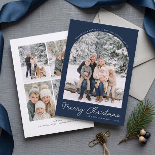Classic Arch Merry Christmas Photo Card Navy Blue