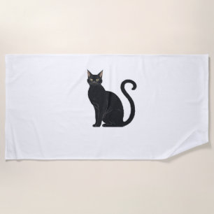 Classic Arched Back Cat – Vintage Halloween Silhou Beach Towel