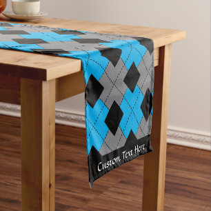 Classic Argyle Blue Black Diamond Personalised Short Table Runner