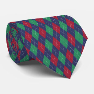 Classic Argyle Blue Red Green Christmas Tie