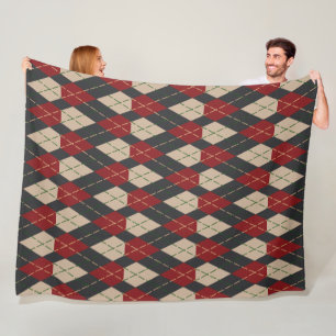 Classic Argyle Pattern Fleece Blanket in Burgundy