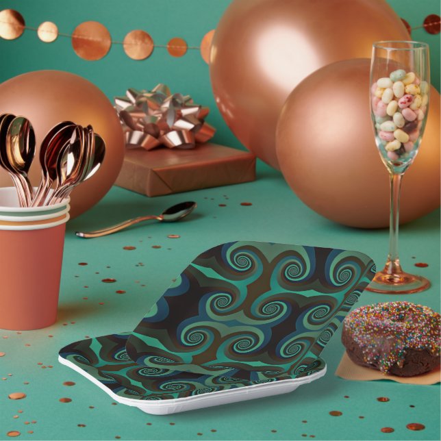 Classic art deco black and holiday green paper plate (Multi)