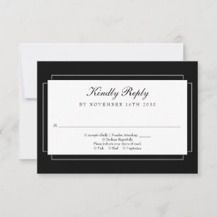 Classic Art Deco Black and White Wedding RSVP Card