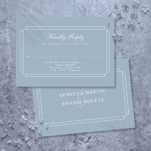 Classic Art Deco Dusty Blue Wedding RSVP Card