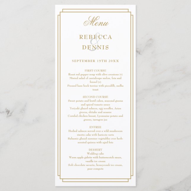 Classic Art Deco Elegant Gold Wedding Menu (Front)