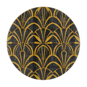 Classic Art Deco Fan Pattern Black Gold Roaring Cutting Board