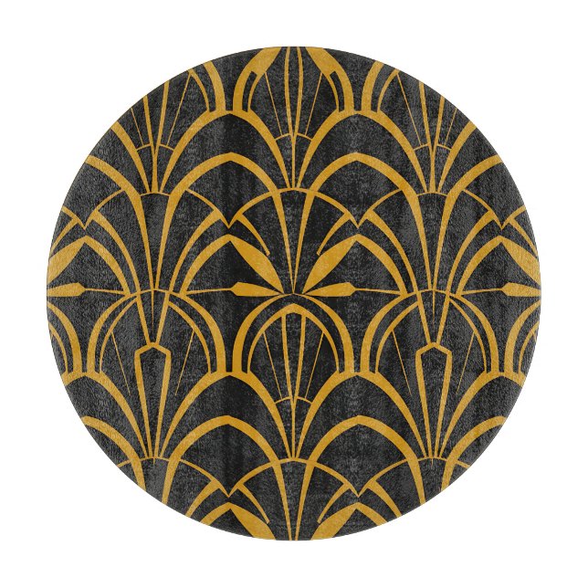 Classic Art Deco Fan Pattern Black Gold Roaring  Cutting Board (Front)