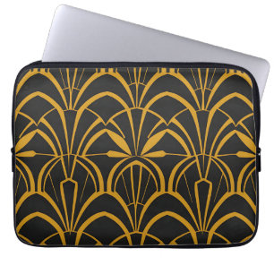 Classic Art Deco Fan Pattern Black Gold Roaring Laptop Sleeve