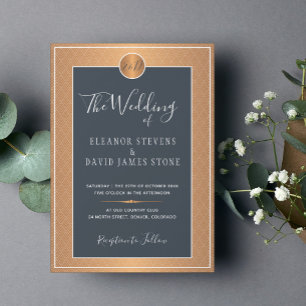 Classic Art Deco glam navy copper gold wedding Invitation