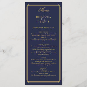 Classic Art Deco Navy Blue And Gold Wedding Menu
