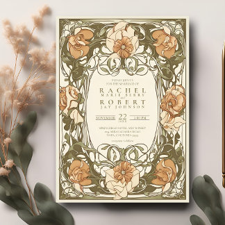 Classic Art Nouveau Floral Wedding Invitation