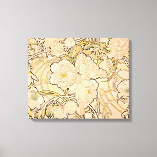 Classic Art Nouveau Peony Garden Pattern by Mucha Canvas Print