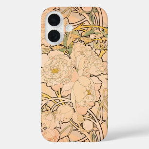 Classic Art Nouveau Peony Garden Pattern by Mucha iPhone 16 Case