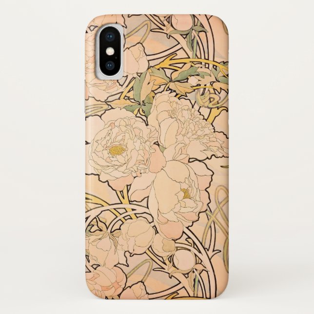 Classic Art Nouveau Peony Garden Pattern by Mucha Case-Mate iPhone Case (Back)