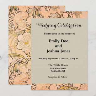 Classic Art Nouveau Peony Garden Pattern by Mucha Invitation