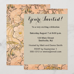 Classic Art Nouveau Peony Garden Pattern by Mucha Invitation