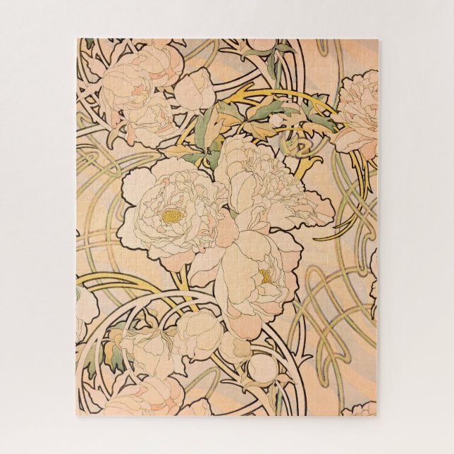 Classic Art Nouveau Peony Garden Pattern by Mucha Jigsaw Puzzle (Vertical)