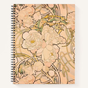 Classic Art Nouveau Peony Garden Pattern by Mucha Notebook