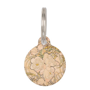 Classic Art Nouveau Peony Garden Pattern by Mucha Pet Tag