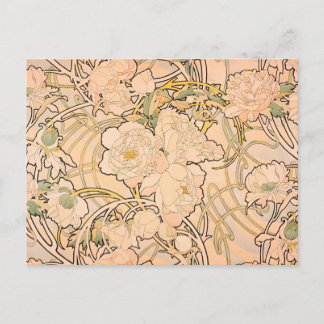 Classic Art Nouveau Peony Garden Pattern by Mucha Postcard