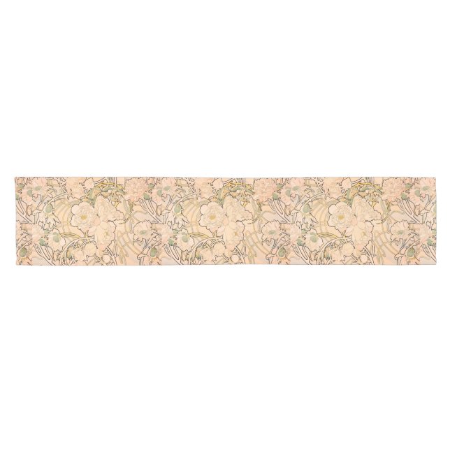 Classic Art Nouveau Peony Garden Pattern by Mucha Short Table Runner (Horizontal)