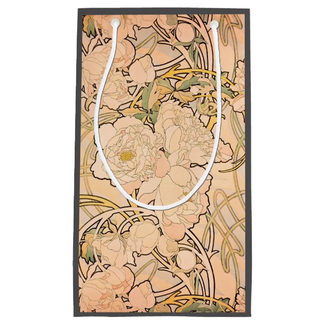 Classic Art Nouveau Peony Garden Pattern by Mucha Small Gift Bag (Front)