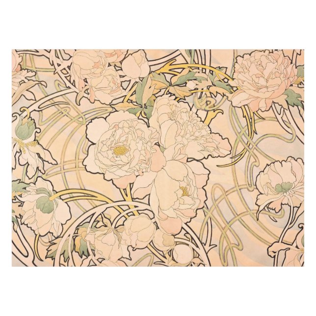 Classic Art Nouveau Peony Garden Pattern by Mucha Tablecloth (Front (Horizontal))