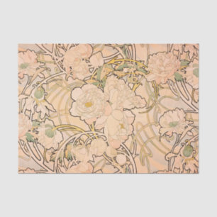 Classic Art Nouveau Peony Garden Pattern by Mucha Tissue Paper