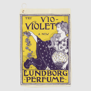 Classic Art Nouveau Woman Purple Flowers Artwork Golf Towel