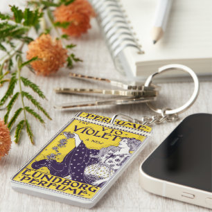 Classic Art Nouveau Woman Purple Flowers Artwork Key Ring
