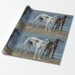 Classic art of two greyhounds wrapping paper