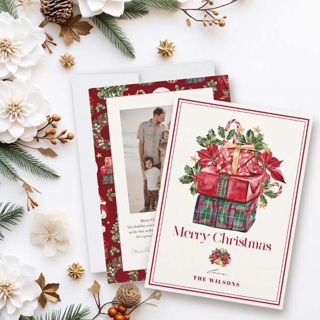 Classic Assorted Presents Photo Christmas Holiday Card (Creator Uploaded)