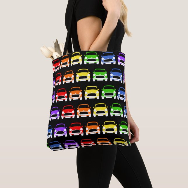 Classic Austin Mini Car Rainbow Tote Bag (Close Up)