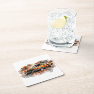 Classic Automotive Watercolor Paper Coaster