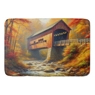 classic, autumn covered bridge bath mat