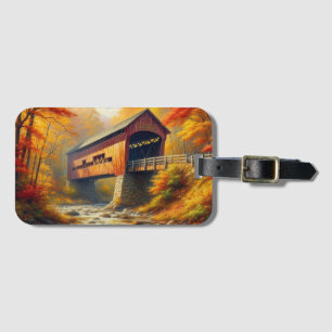 classic, autumn covered bridge luggage tag