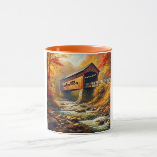 classic, autumn covered bridge mug (Center)